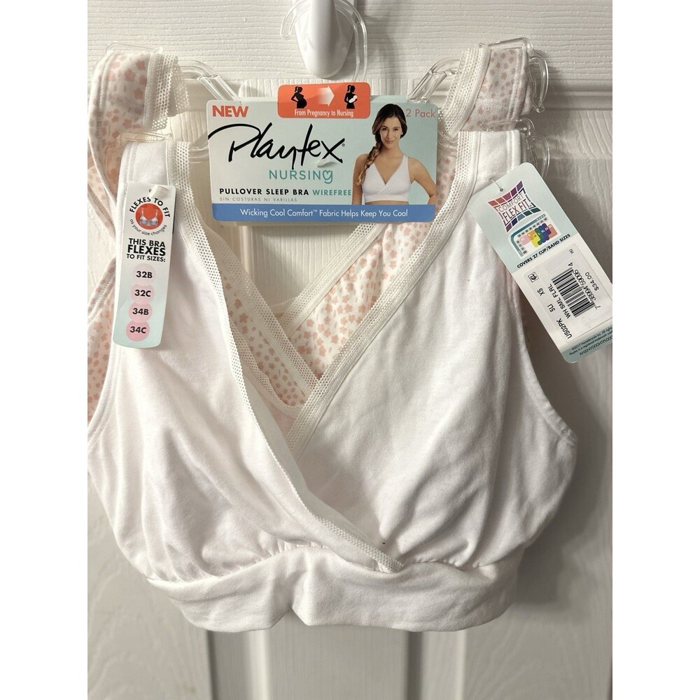 Playtex Nursing Pullover Wirefree Sleep Bra 2-Pack. Sizes 32B-34C